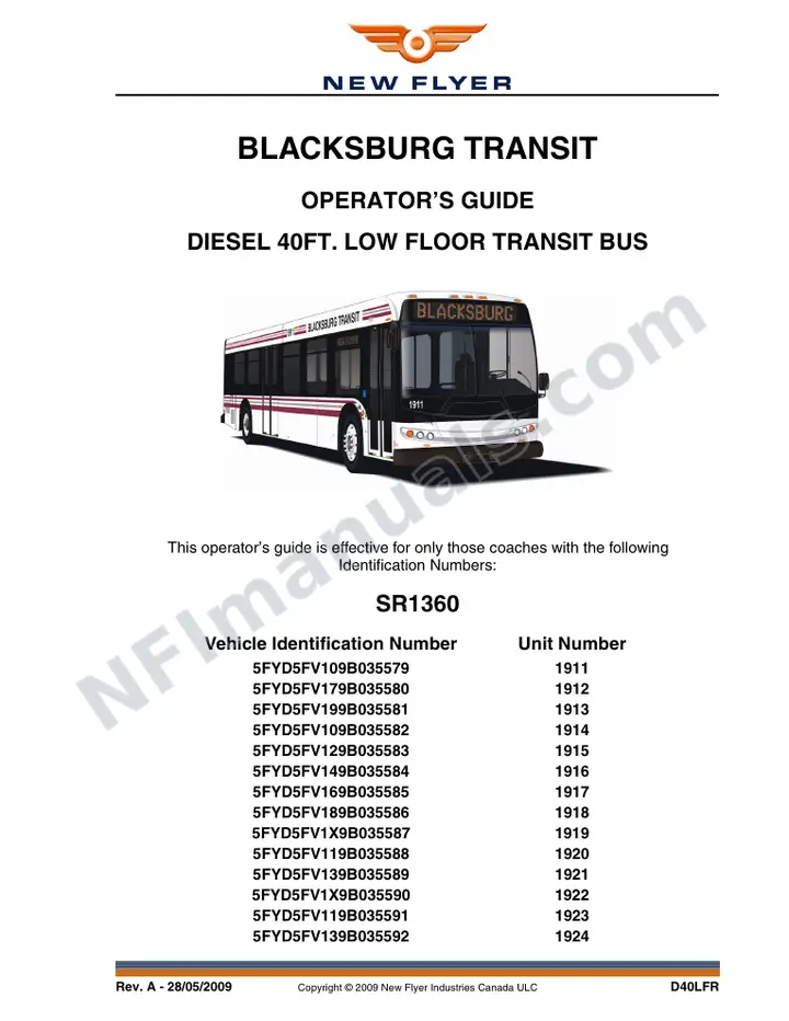 SR1360 Operator's Guide, Blacksburg Transit first-page preview