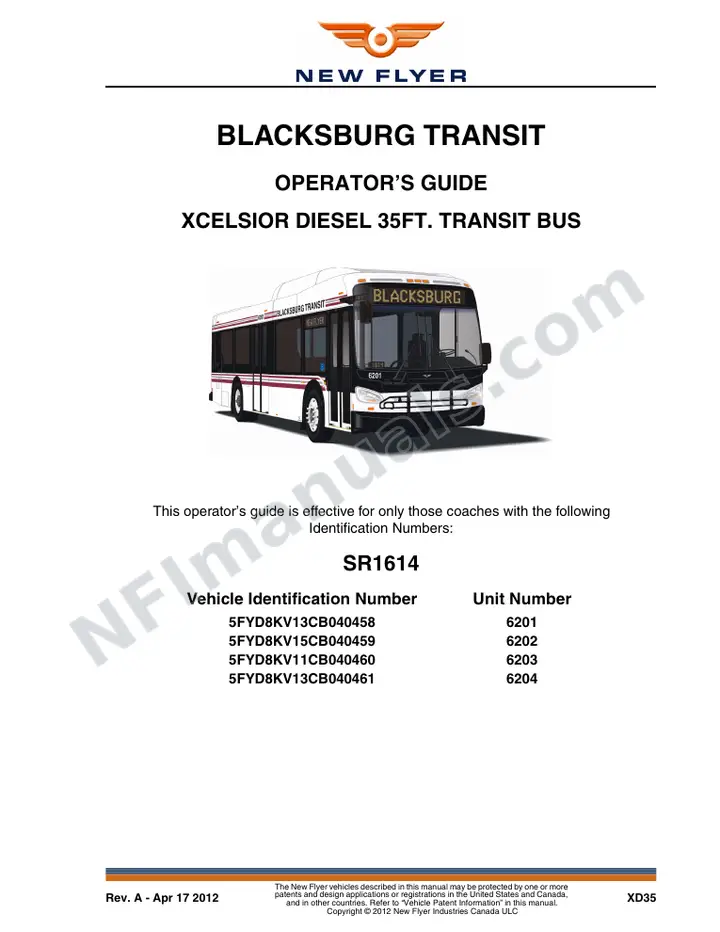 New Flyer XD35 Manual Package - Blacksburg Transit included manual preview