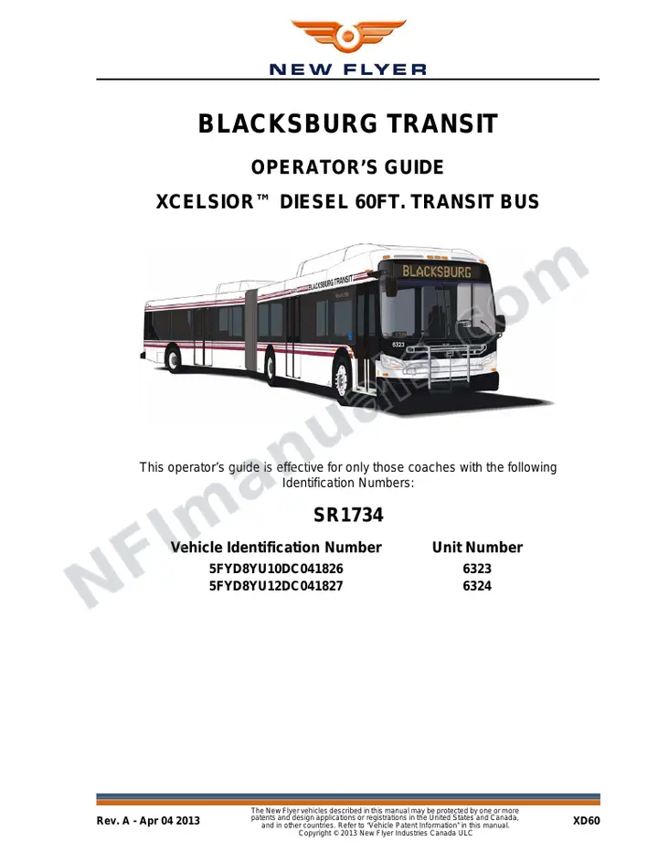 New Flyer XD60 Manual Package - Blacksburg Transit included manual preview