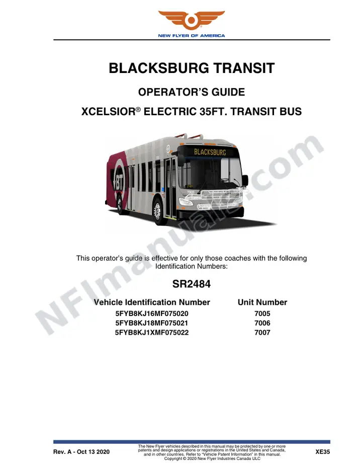 New Flyer XE35 Manual Package - Blacksburg Transit included manual preview