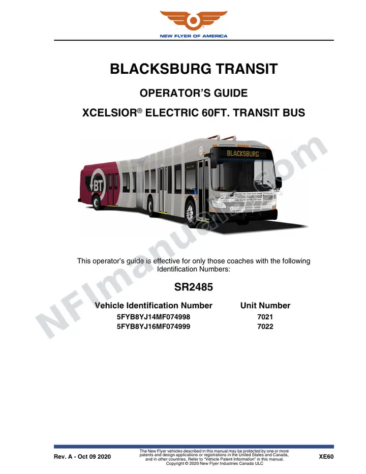 New Flyer XE60 Manual Package - Blacksburg Transit included manual preview