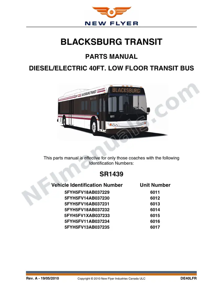 SR1439 Parts Manual, Blacksburg Transit first-page preview