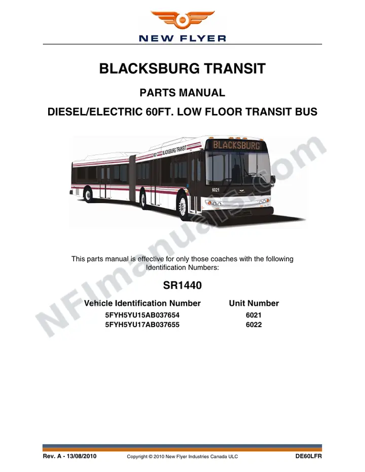 SR1440 Parts Manual, Blacksburg Transit first-page preview