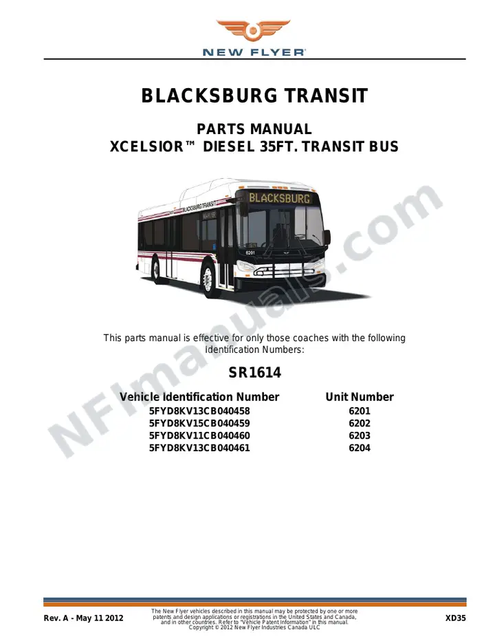 SR1614 Parts Manual, Blacksburg Transit first-page preview