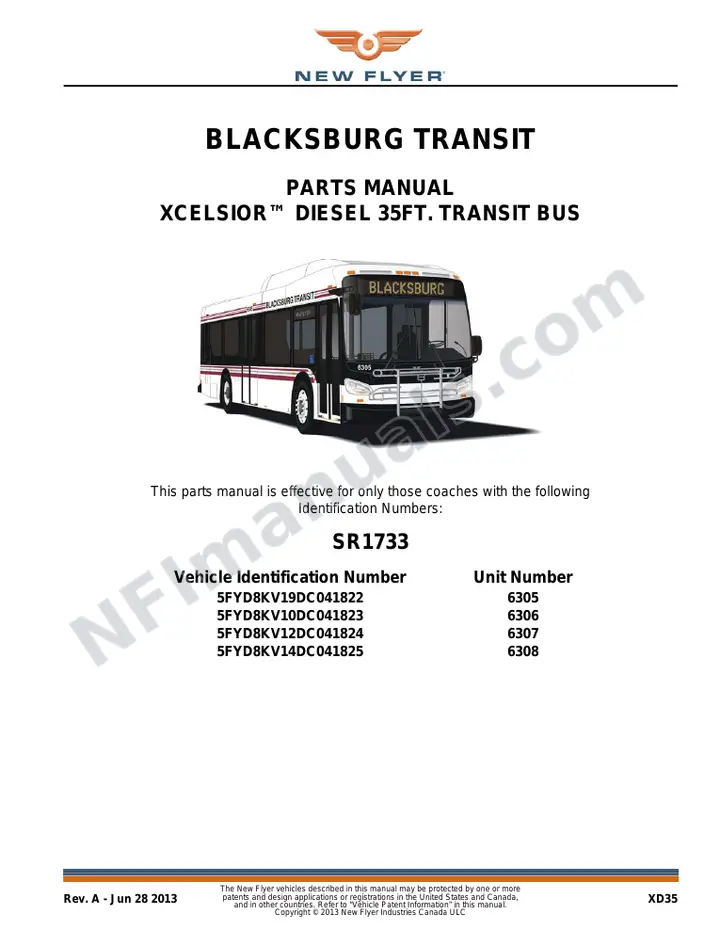 SR1733 Parts Manual, Blacksburg Transit first-page preview