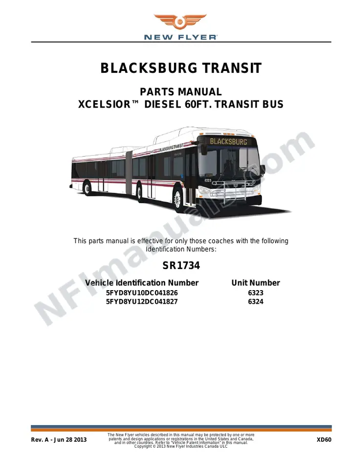 SR1734 Parts Manual, Blacksburg Transit first-page preview