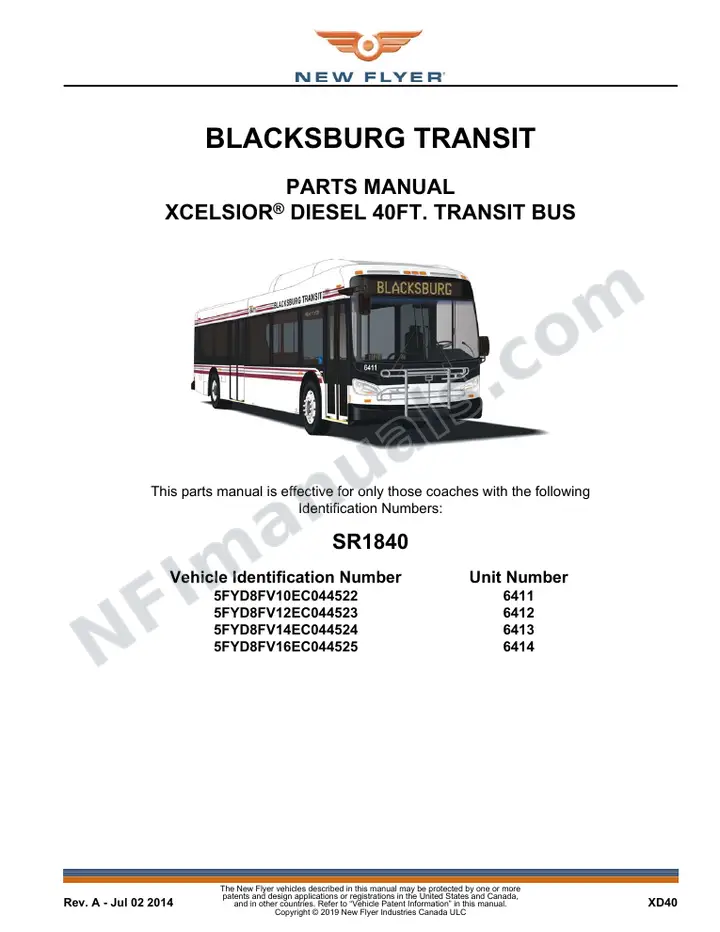 SR1840 Parts Manual, Blacksburg Transit first-page preview