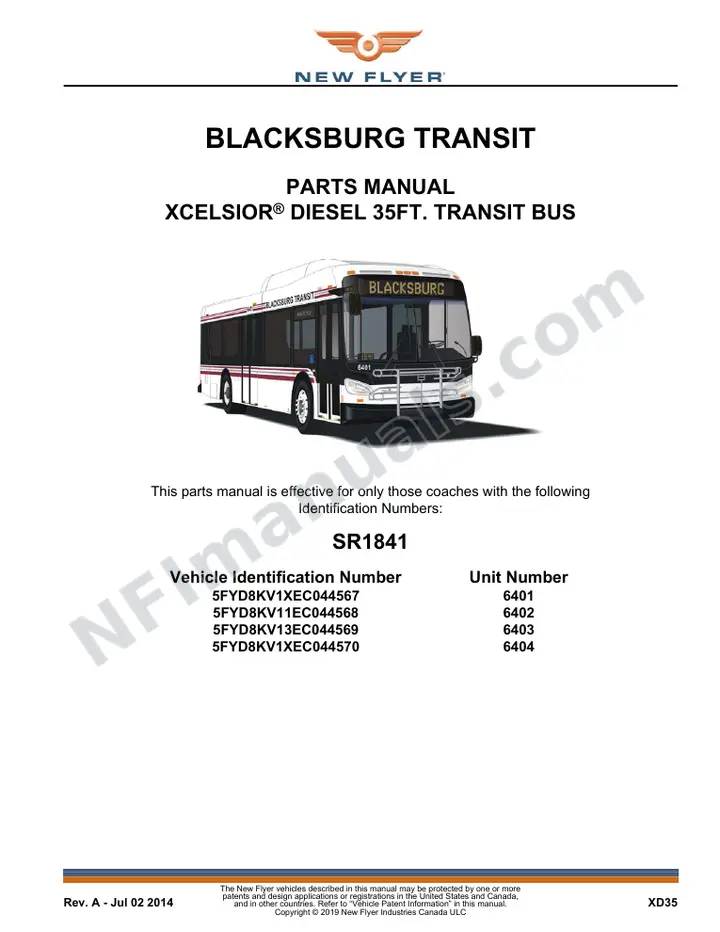 SR1841 Parts Manual, Blacksburg Transit first-page preview