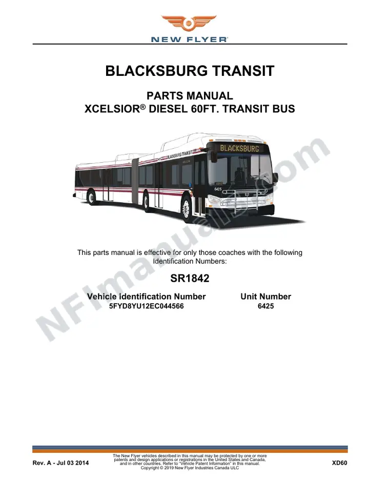SR1842 Parts Manual, Blacksburg Transit first-page preview