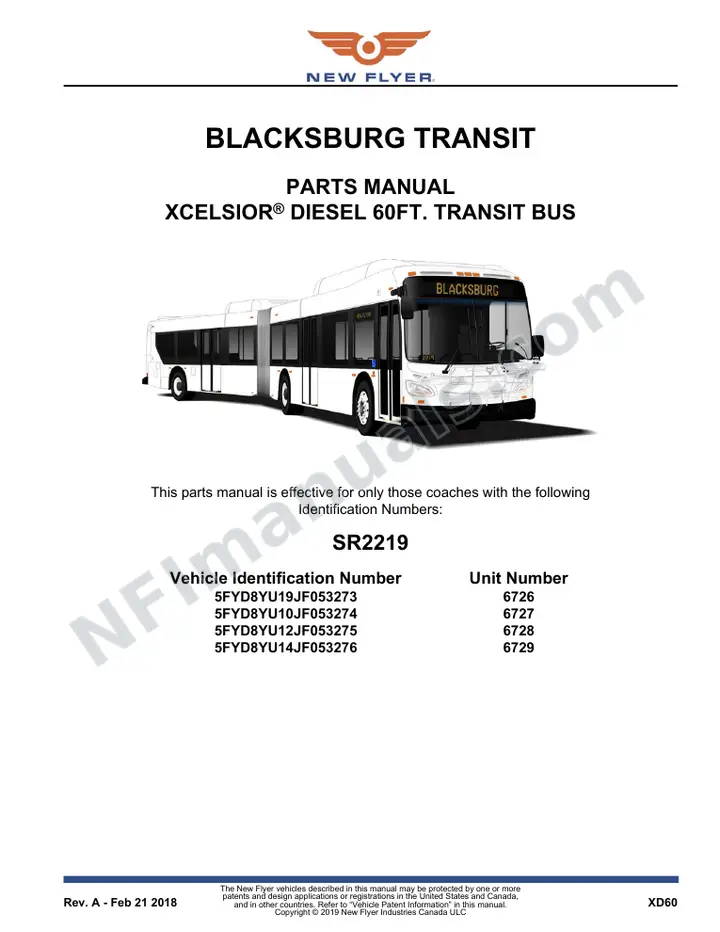 SR2219 Parts Manual, Blacksburg Transit first-page preview