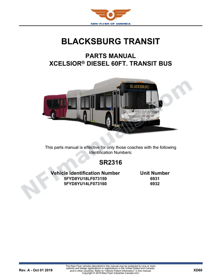 SR2316 Parts Manual, Blacksburg Transit first-page preview