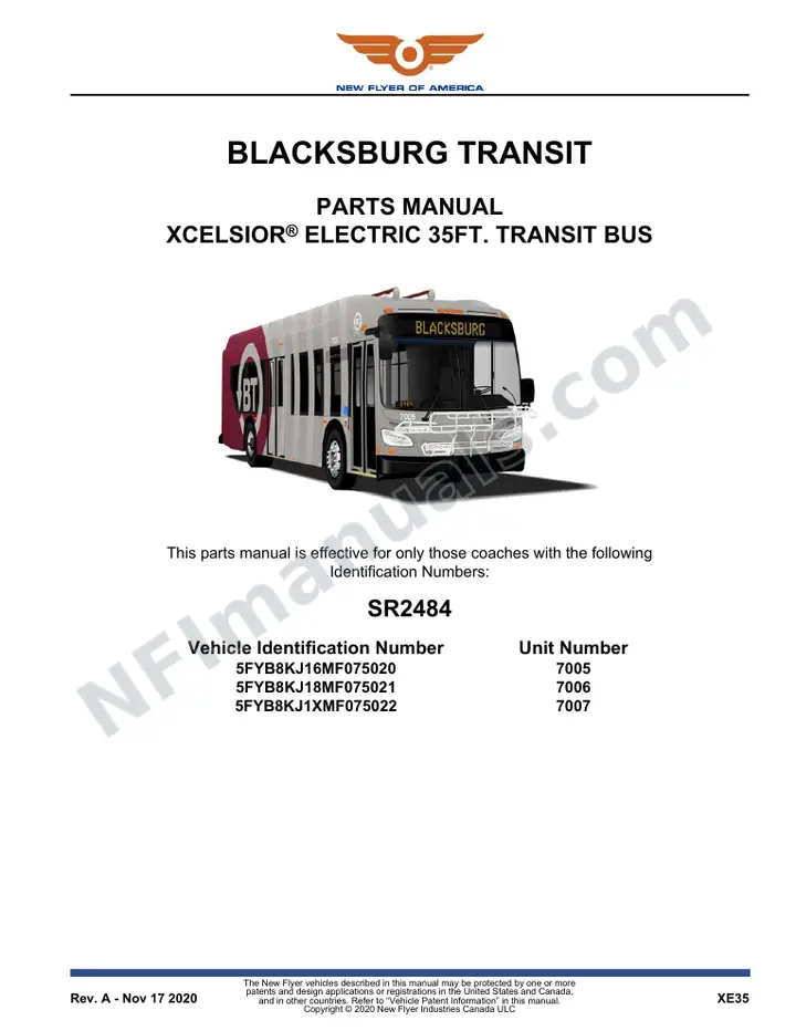 SR2484 Parts Manual, Blacksburg Transit first-page preview