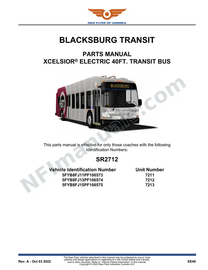SR2712 Parts Manual, Blacksburg Transit first-page preview