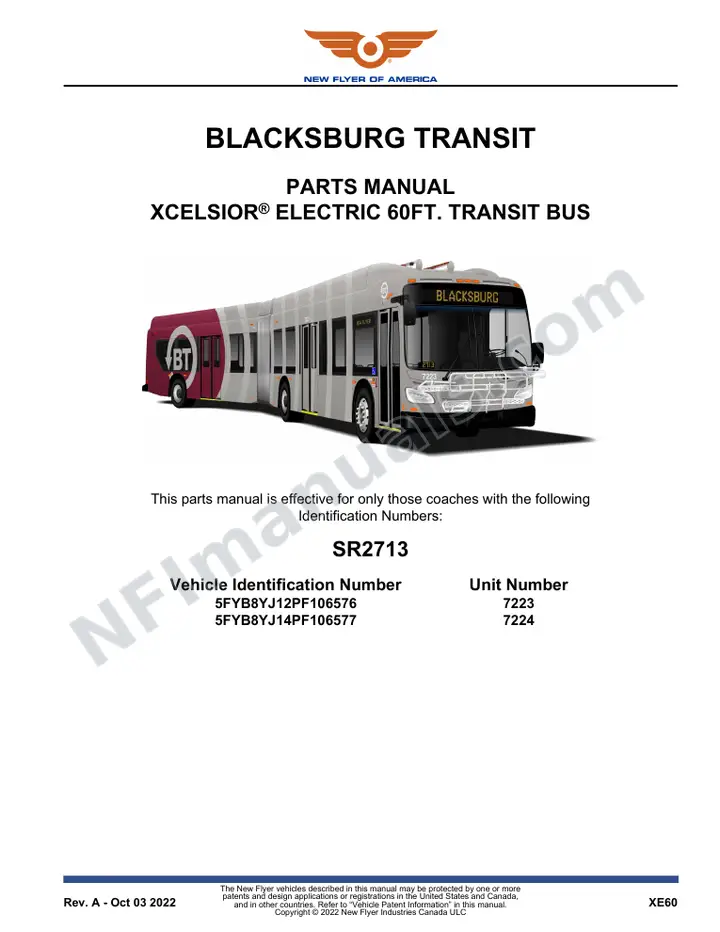 SR2713 Parts Manual, Blacksburg Transit first-page preview