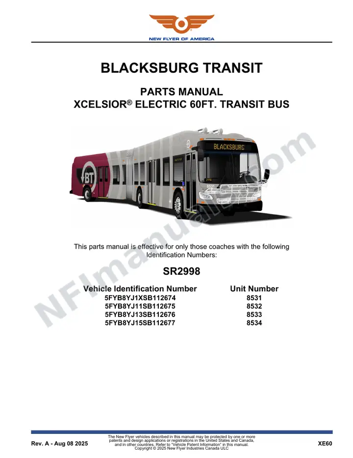SR2998 Parts Manual, Blacksburg Transit first-page preview