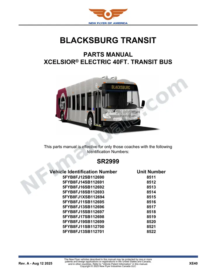 SR2999 Parts Manual, Blacksburg Transit first-page preview