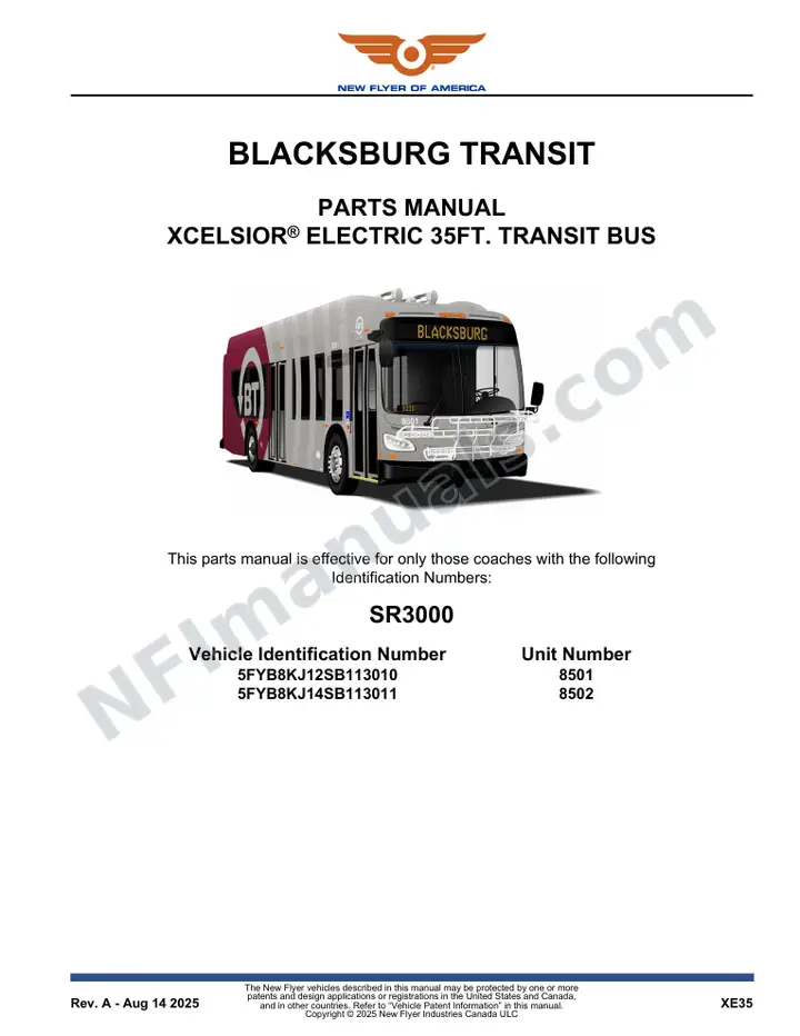 SR3000 Parts Manual, Blacksburg Transit first-page preview