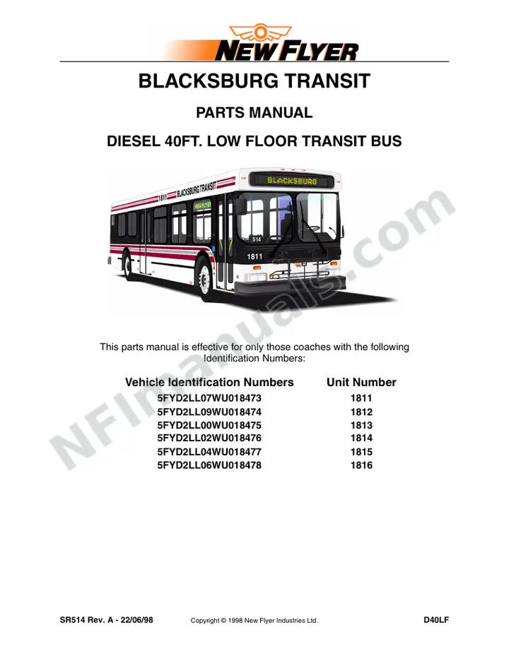 SR514 Parts Manual, Blacksburg Transit first-page preview