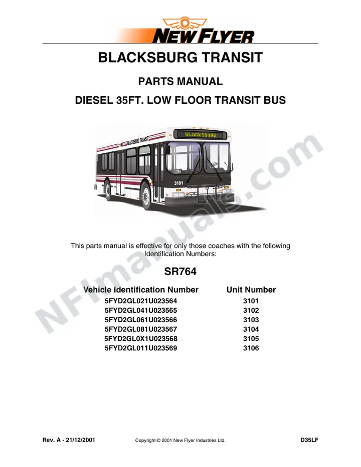 SR764 Parts Manual, Blacksburg Transit first-page preview