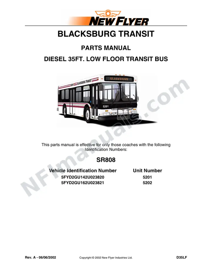 SR808 Parts Manual, Blacksburg Transit first-page preview