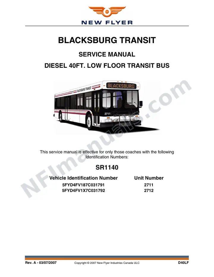 SR1140 Service Manual, Blacksburg Transit first-page preview