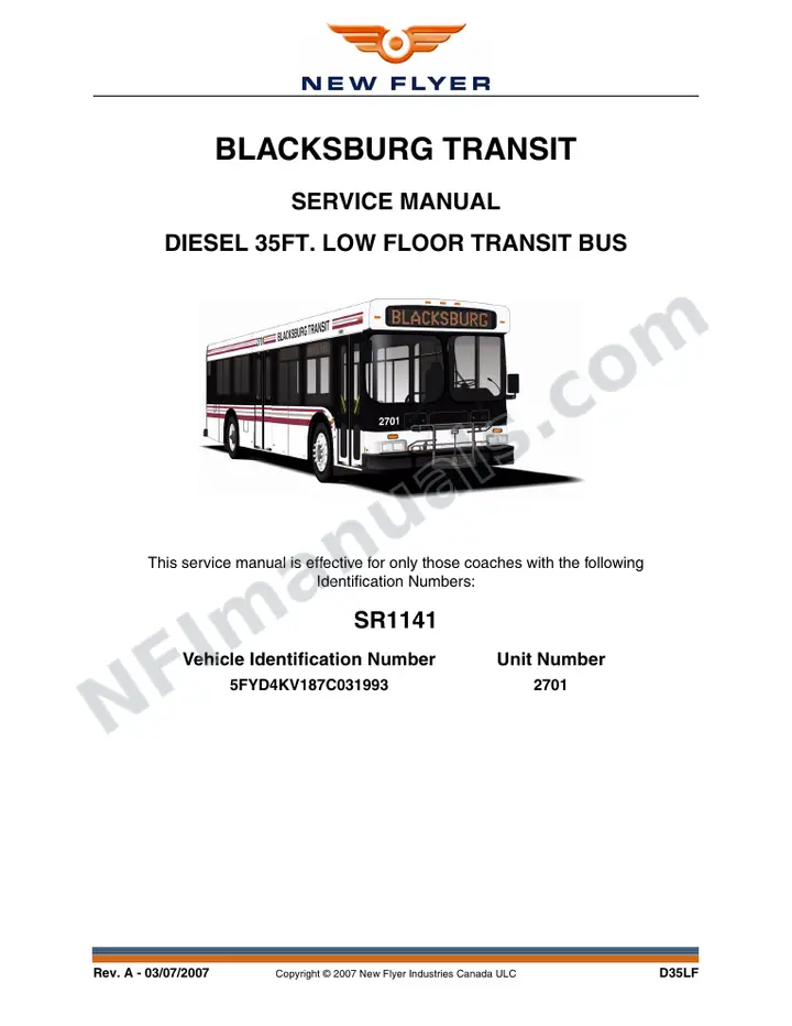 SR1141 Service Manual, Blacksburg Transit first-page preview