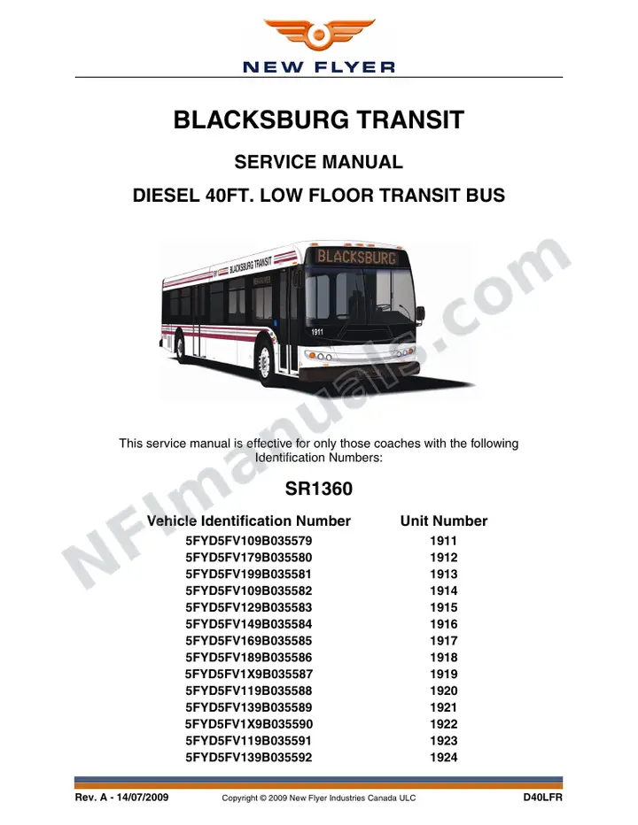 SR1360 Service Manual, Blacksburg Transit first-page preview