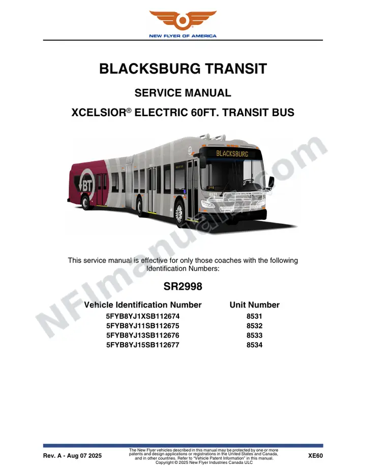 SR2998 Service Manual, Blacksburg Transit first-page preview