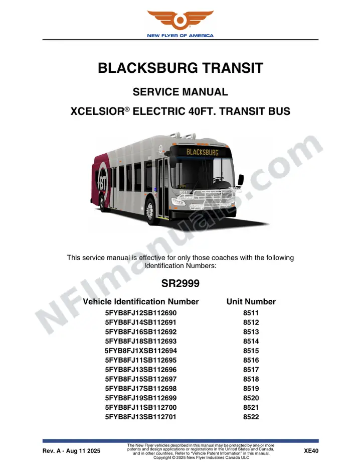 SR2999 Service Manual, Blacksburg Transit first-page preview