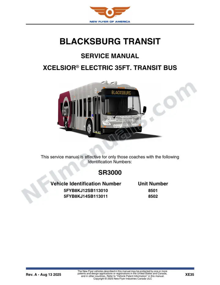 SR3000 Service Manual, Blacksburg Transit first-page preview