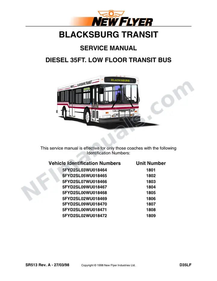 SR513 Service Manual, Blacksburg Transit first-page preview