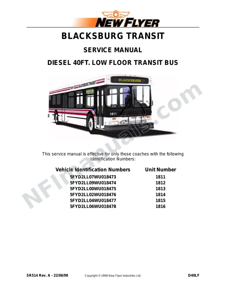 SR514 Service Manual, Blacksburg Transit first-page preview
