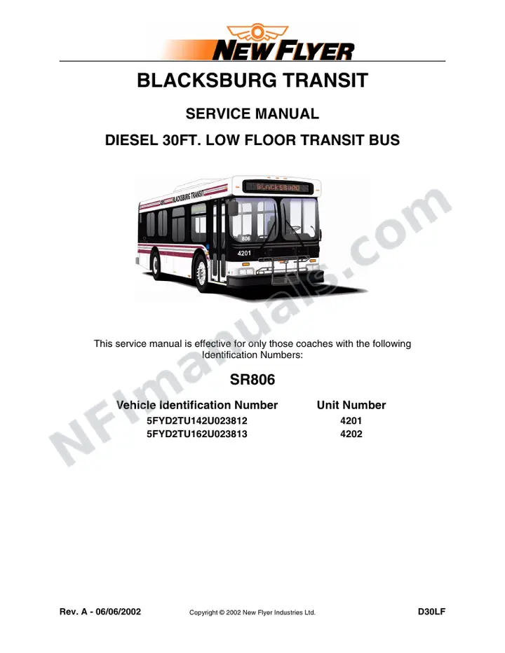 SR806 Service Manual, Blacksburg Transit first-page preview
