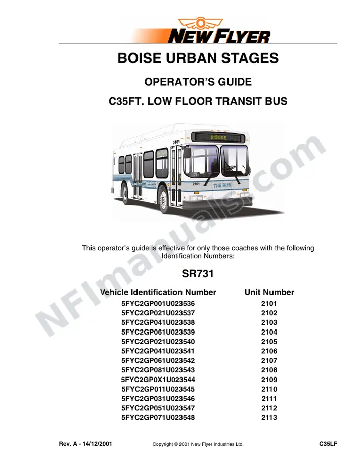 New Flyer C35LF Manual Package - Boise Urban Stages included manual preview