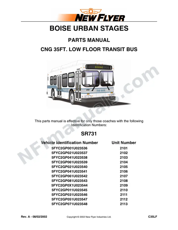 SR731 Parts Manual, Boise Urban Stages first-page preview