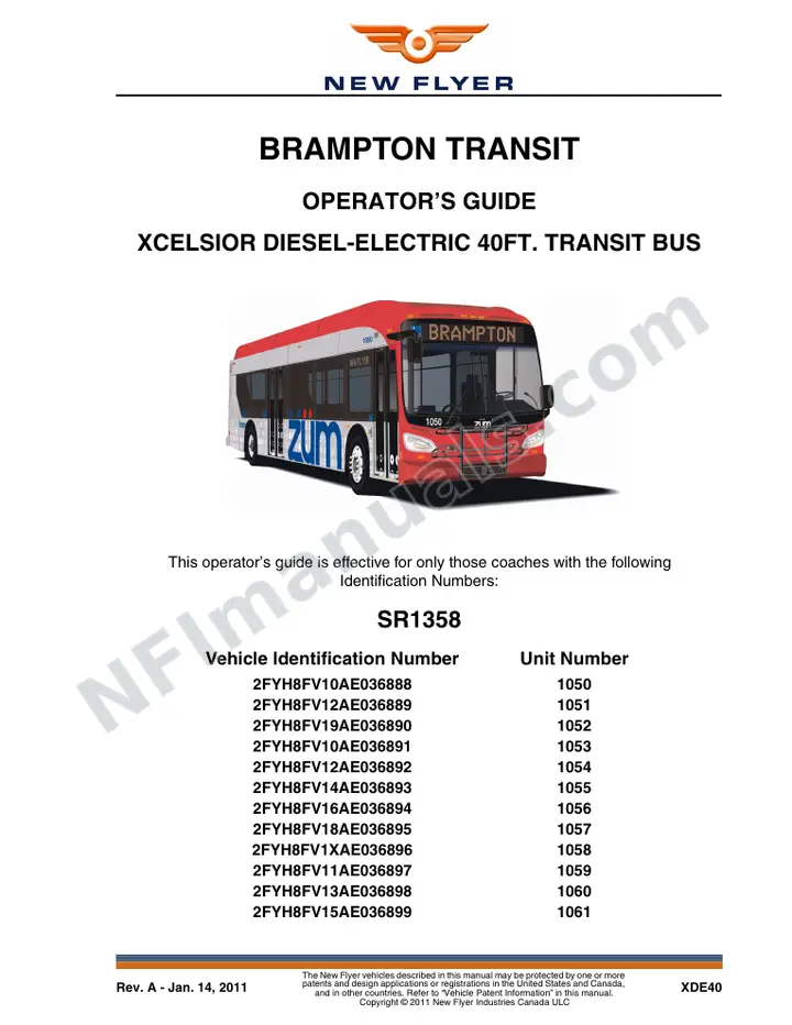 New Flyer XDE40 Manual Package - Brampton Transit included manual preview