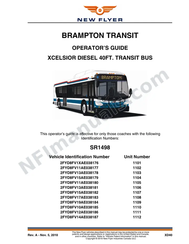 New Flyer XD40 Manual Package - Brampton Transit included manual preview