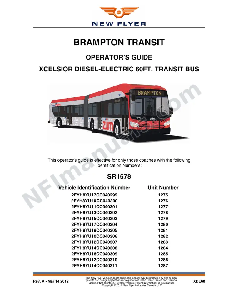 New Flyer XDE60 Manual Package - Brampton Transit included manual preview