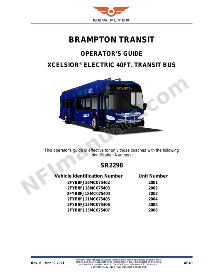 New Flyer XE40 Manual Package - Brampton Transit included manual preview