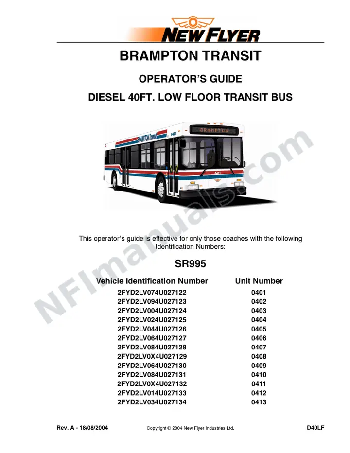 SR995 Operator's Guide, Brampton Transit first-page preview
