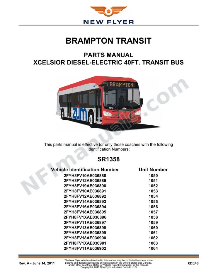 SR1358 Parts Manual, Brampton Transit first-page preview