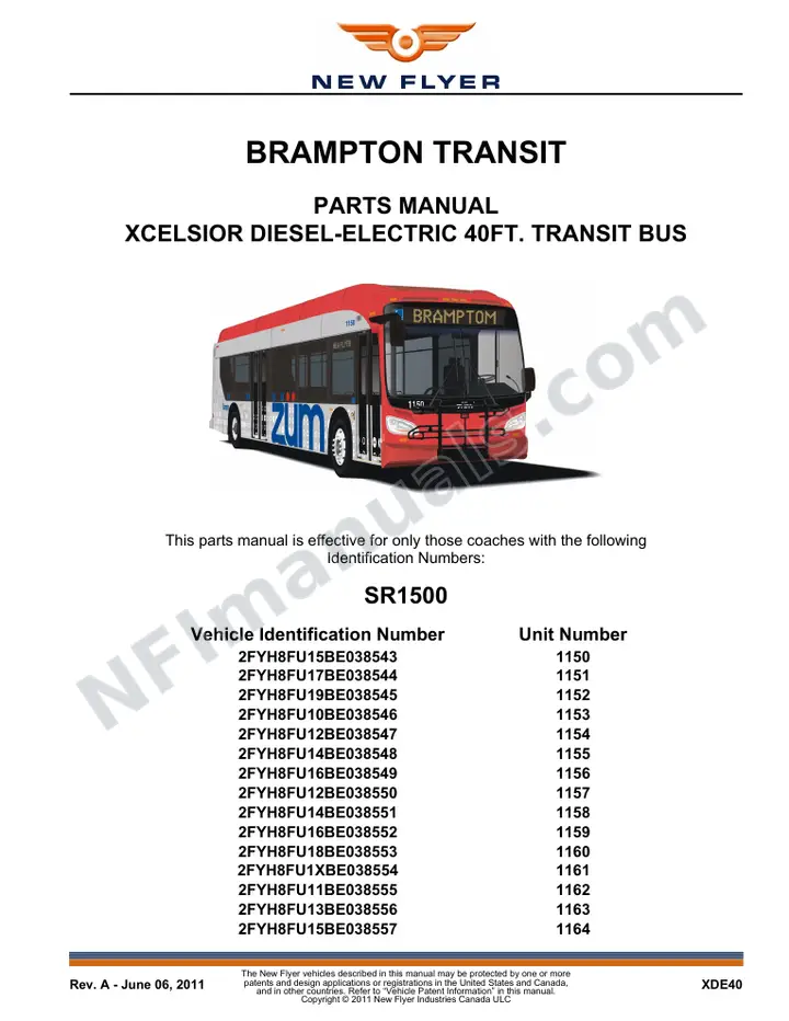 SR1500 Parts Manual, Brampton Transit first-page preview
