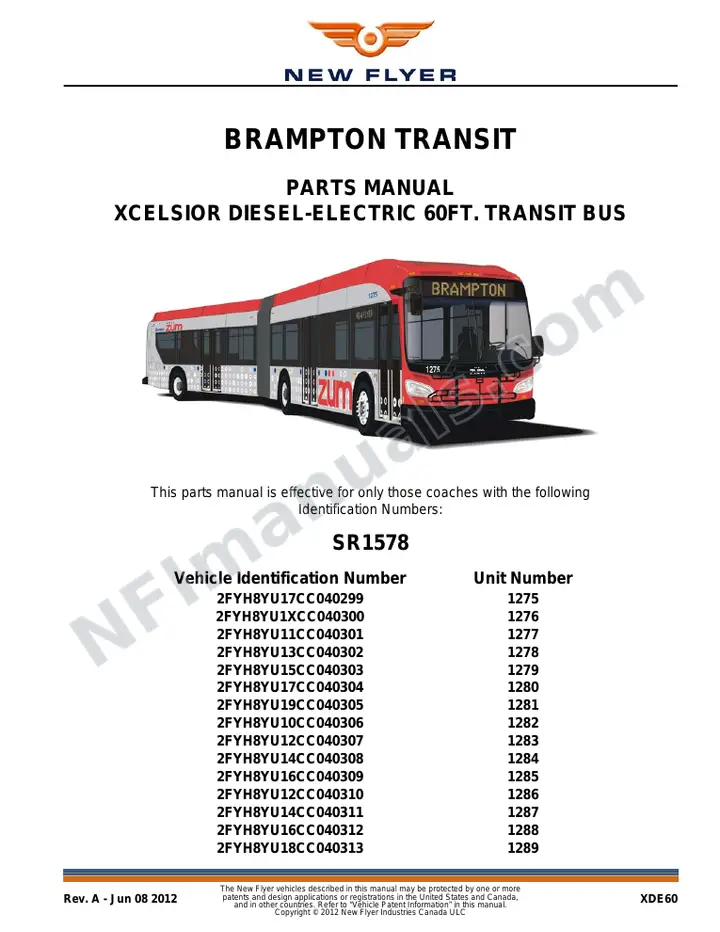 SR1578 Parts Manual, Brampton Transit first-page preview