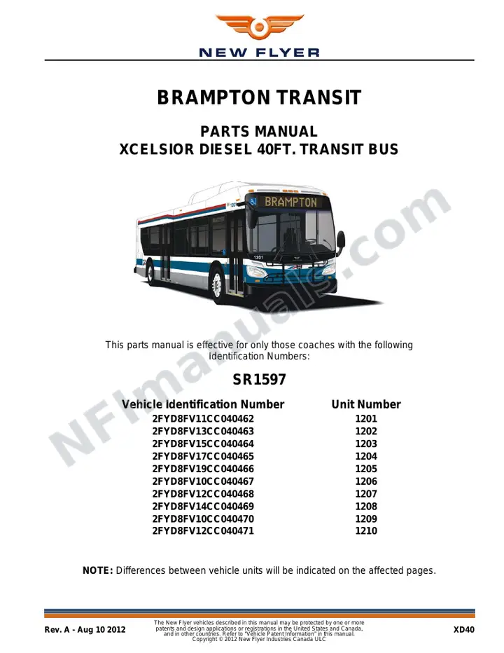 SR1597 Parts Manual, Brampton Transit first-page preview
