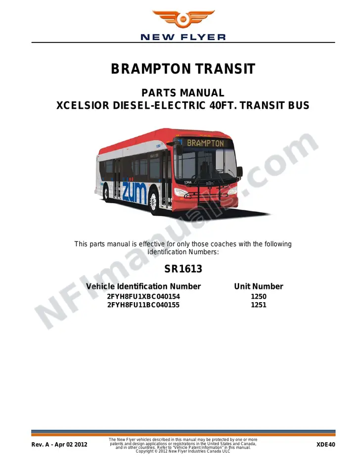 SR1613 Parts Manual, Brampton Transit first-page preview