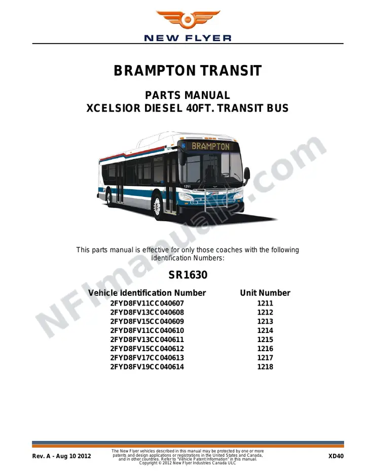 SR1630 Parts Manual, Brampton Transit first-page preview