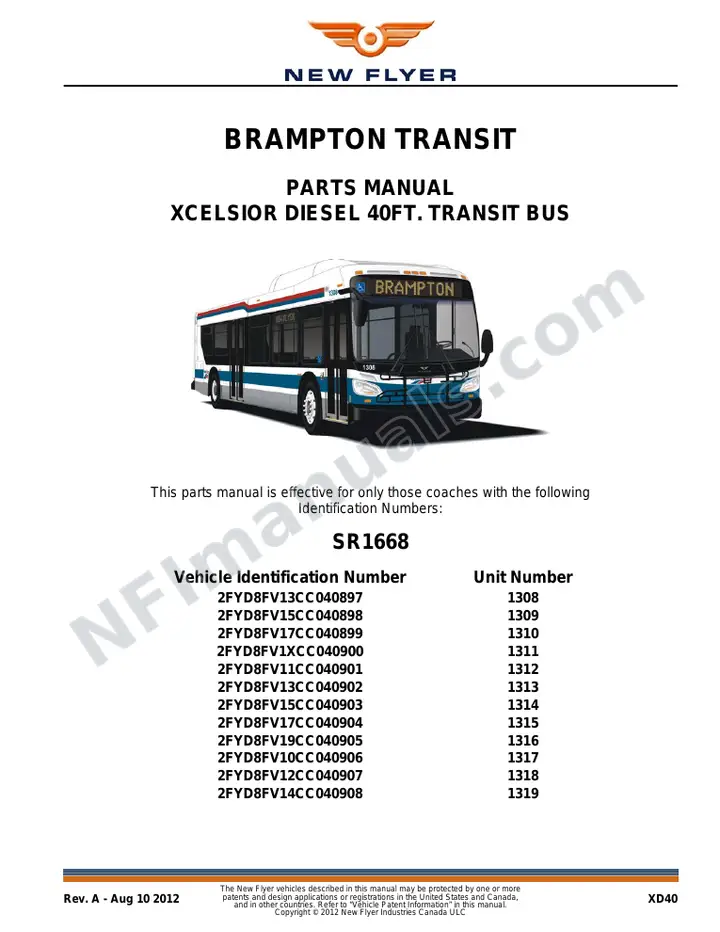 SR1668_1676 Parts Manual, Brampton Transit first-page preview