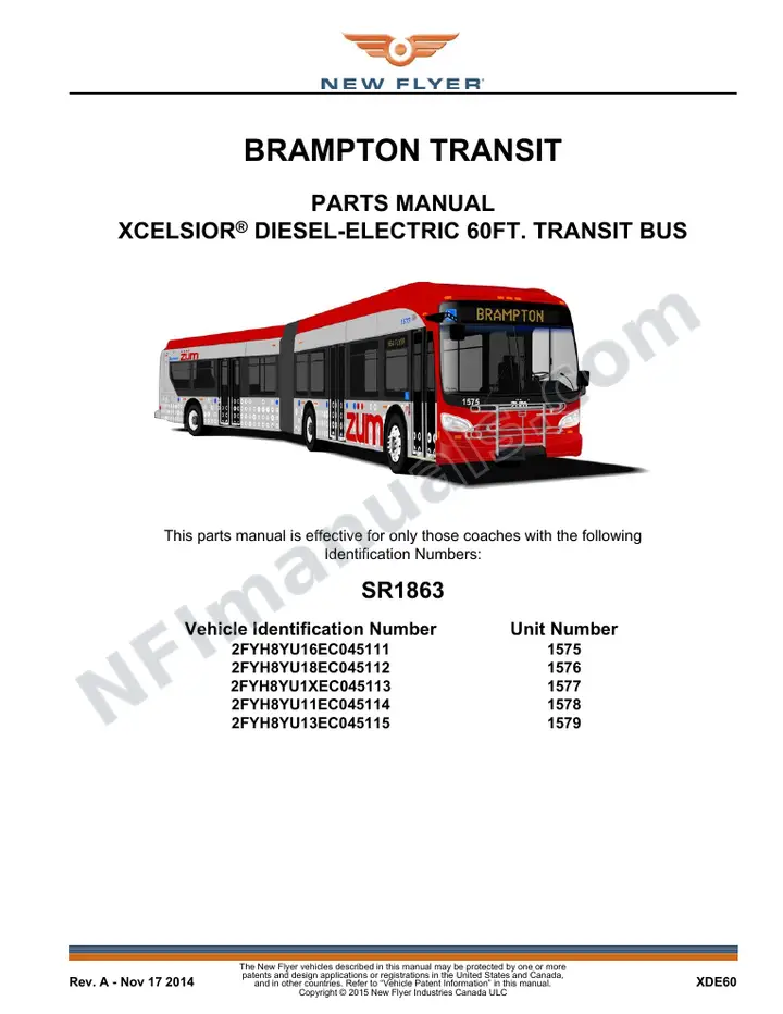 SR1863 Parts Manual, Brampton Transit first-page preview