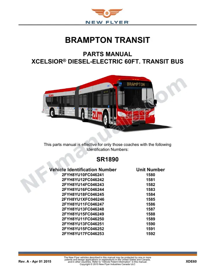 SR1890 Parts Manual, Brampton Transit first-page preview