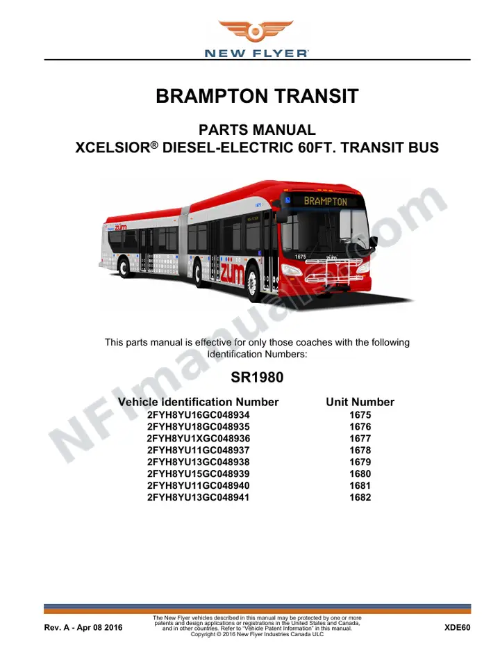 SR1980 Parts Manual, Brampton Transit first-page preview